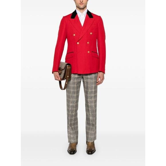 Gucci Herringbone Jacket 48 US 38 Red Wool Linen Double Breast Blazer NWT $3,600 - Picture 2 of 16